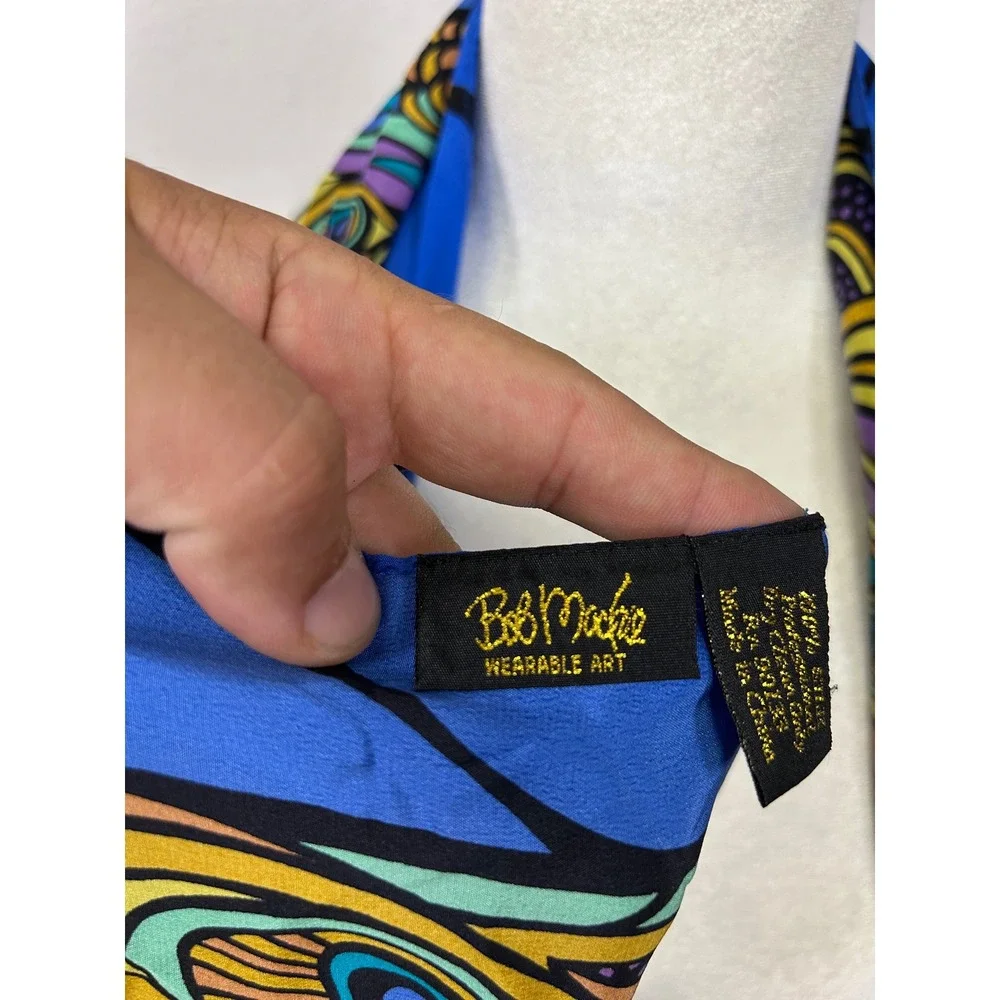 Art Nouveau Peacock Bob Mackie Womens OS Blue Silk Wearable Art Scarf